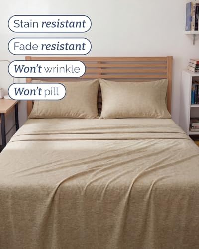 Full XL Sheets - 4 Piece Full XL Sheet Set - Breathable - Heathered Beige - Image 5