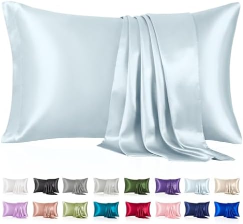 Silk Like Satin Pillowcase Standard Size, Baby Blue, 2 Pack, 20x26 Inches by VCUSUELER