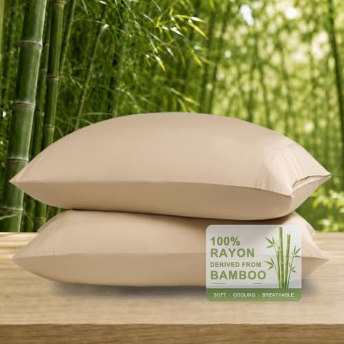 Pillow Cases Set, 100% Rayon from Bamboo, Queen 20"x30" Beige by COZYXWORLD