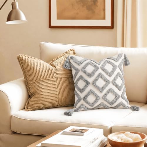 PANOD Soft Chenille Tufted Farmhouse Pillow Covers 18x18 Inches Neutral Accent - Image 5