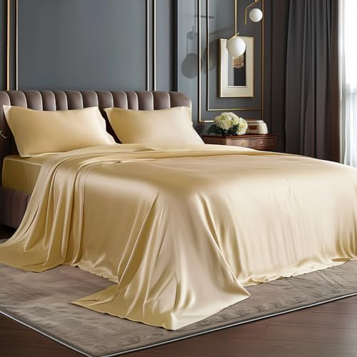 BEDELITE Satin Sheets California King Size Bed Set, 4 Pieces by BEDELITE