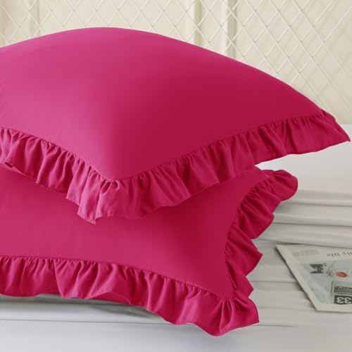 KKJIAF 2 Pack Ruffle Pillow Cases 20x20 Inches, Hot Pink - Image 2