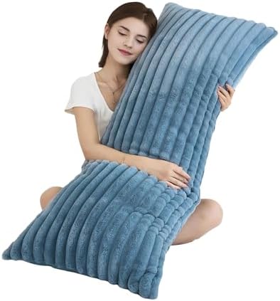 Full Body Pillow with Fluffy Stripe Faux Fur Removable Cover, Long Bed Pillow by Memfydu