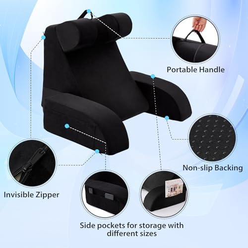 21" Reading Pillow for Bed Black, Flip Headrest and Back Support - Image 3