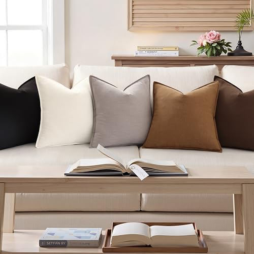decorUhome Fall Brown Linen Throw Pillow Covers 24x24 Set of 2 - Image 4