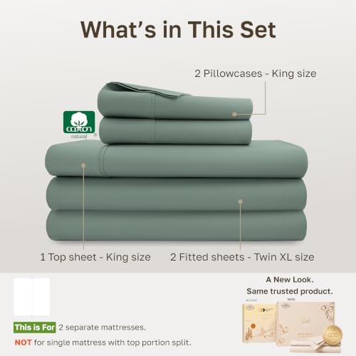 California Design Den Soft 100% Cotton Sateen Split King Sheet Set - Image 4