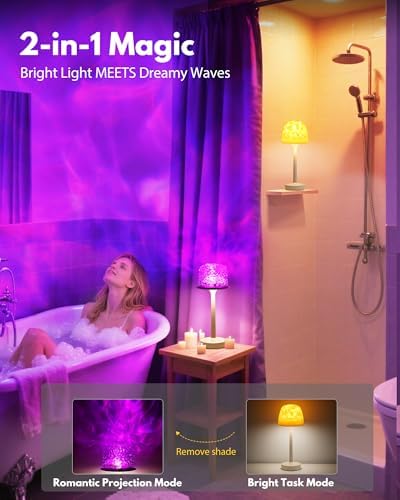 Shower Lamp - Waterproof Bathroom Lamp Ocean Wave Projector, Beige - Image 2