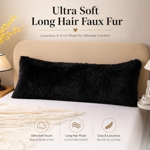 REAFORT Long Hair Faux Fur Body Pillow Cover 21"x54", Hidden Zipper - Image 4