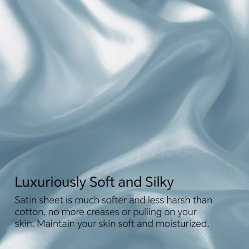 BEDELITE Satin Sheets Twin XL Size Bed Set, Light Blue, 3 Pieces - Image 3