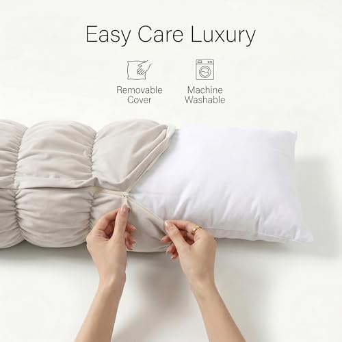 Pat. Pend. Long Bed Pillow for Side Sleepers, 47 Inch, Misty White - Image 6