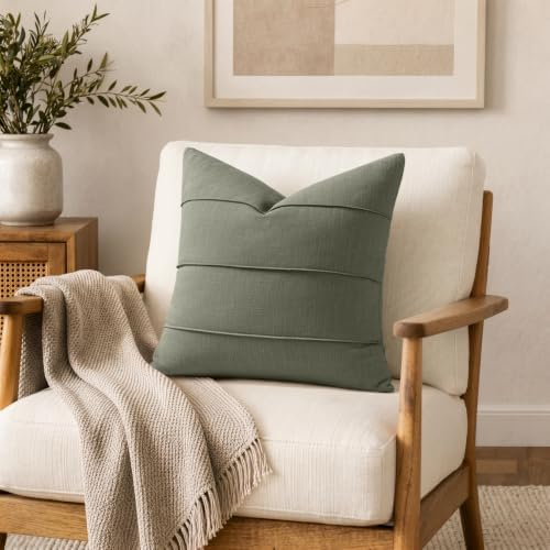 MIULEE Euro Decorative Linen Throw Pillow Covers 24x24 Olive Green Striped - Image 5