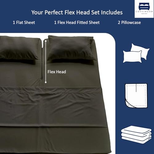 4 Piece Flex Head King Sheet Set 34" Top, 100% Egyptian Cotton, Dark Grey - Image 3