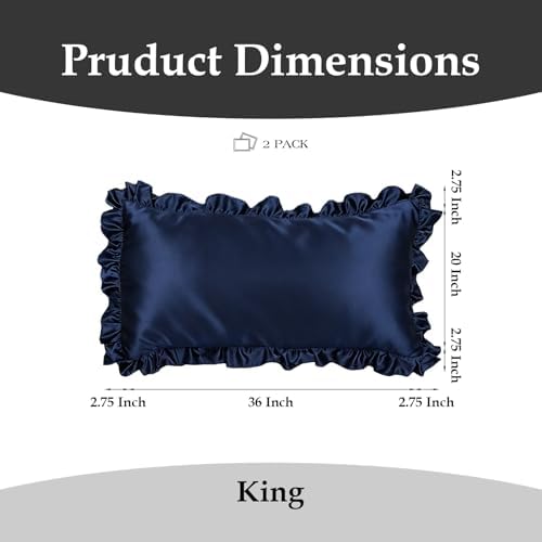 2 Pack Ruffle Satin Pillowcases King Size 20"x36" Navy Blue - Image 2