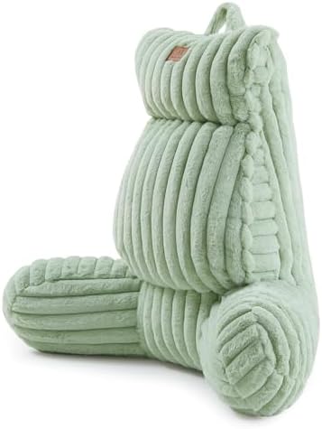 Faux Fur Reading Pillow for Bed, Adults Back Pillow, Sage Green, 29 inches by Am%C3%A9lieHome