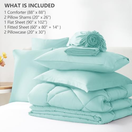 CozyLux Queen Comforter Set 88"x88" Spa Blue - Image 6