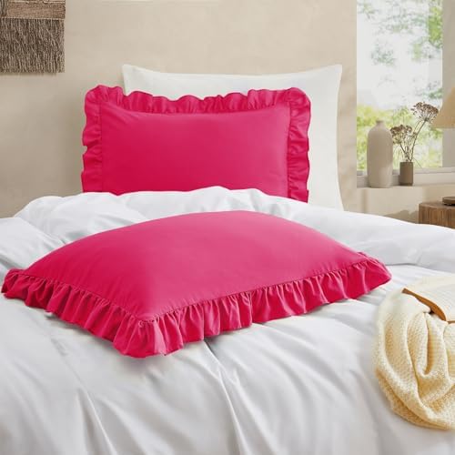 Ruffled Pillow Cases, Hot Pink, King 20"x36" - Image 2