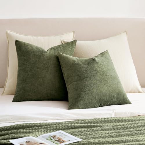MIULEE Olive Green Chenille Couch Throw Pillow Covers - Image 5