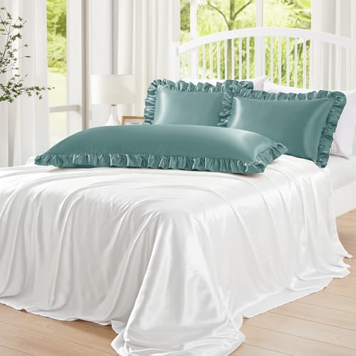 Homiest Sage Green Ruffle Satin Pillowcase Set of 2 - Image 4