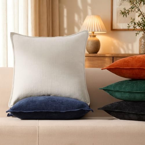 Allorry Throw Pillow Covers 22x22 Cream White Chenille Solid Home DecorF22 - Image 4