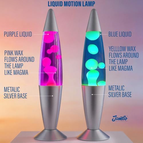 JAMBO 2 Pack- 16" Beautiful Lamp- Blue with Yellow/Green Wax and Purple with Pink Wax, Relaxing Liquid Lamp, Night Light Nightlight, Lamps for Adults Teens Kid - Image 4
