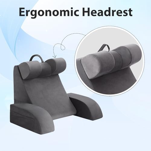 19" Reading Pillow for Bed Grey, Flip Headrest and Back Support - Image 2