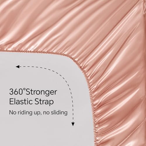 BEDELITE Satin Sheets King Size Bed Set, Coral Pink, 4 Pieces - Image 5