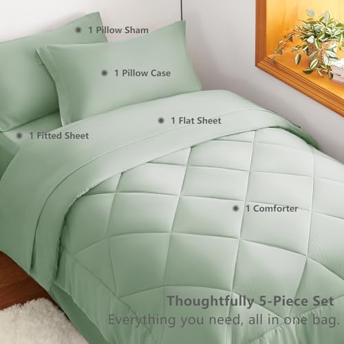 CozyLux Twin Comforter Set 68"x88" Sage Green - Image 6