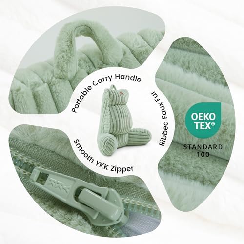 Faux Fur Reading Pillow for Bed, Adults Back Pillow, Sage Green, 29 inches - Image 4