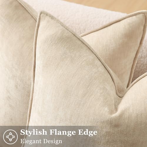 decorUhome Chenille Beige Velvet Throw Pillow Covers 18x18 Set of 2 - Image 2