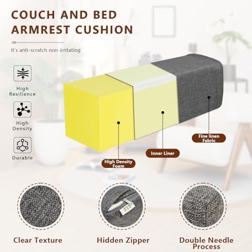 2 Pack Couch Arm Rest Pillow, High Density Foam Armrest Cushion, Removable & - Image 3