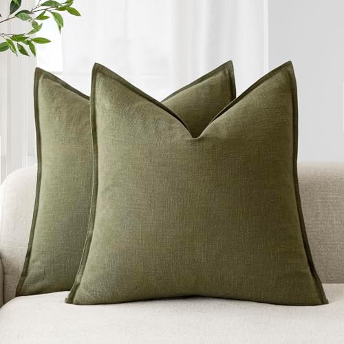 Foindtower Linen Solid Decorative Throw Pillow Covers 24x24 Olive Green by Foindtower