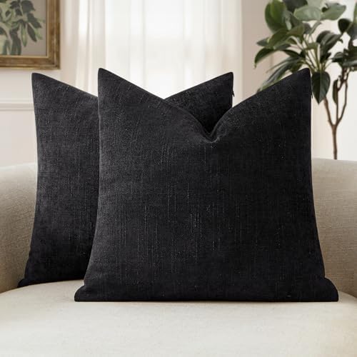 MIULEE Textured Chenille Throw Pillow Covers 18x18 Inch Black by MIULEE