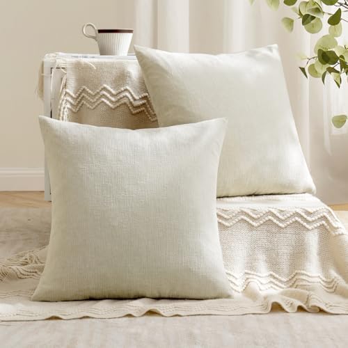MIULEE Cream Chenille Couch Throw Pillow Covers - Image 4