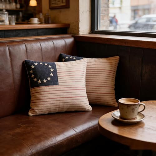 Patriotic American Flag Throw Pillow Covers, 16x16 Inch, Farmhouse Style - Image 2