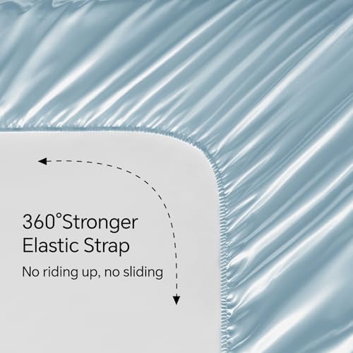 BEDELITE Satin Sheets Full Size Bed Set, Light Blue, 4 Pieces - Image 5