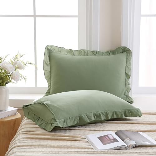 Merryword Avocado Green Pillow Shams Green Ruffle Standard Pillowcases Cute by Merryword