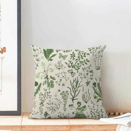 AEIOAE Summer Pillow Covers 18x18 Inch Set of 2, Olive Green Wild Flower Plant - Image 3