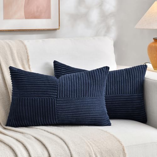 Fancy Homi 2 Packs Navy Blue Long Lumbar Decorative Throw Pillow Covers 12x24 by Fancy+Homi