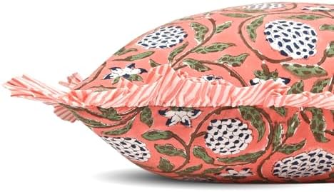 Ridhi Block Print Dark Salmon Pink Ruffle Lumbar Pillow Shams - Image 3