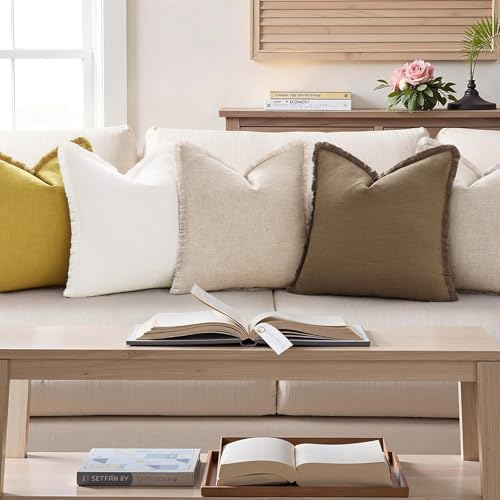 decorUhome Linen Fringe Light Brown Throw Pillow Covers 16x16 Set of 2 - Image 7