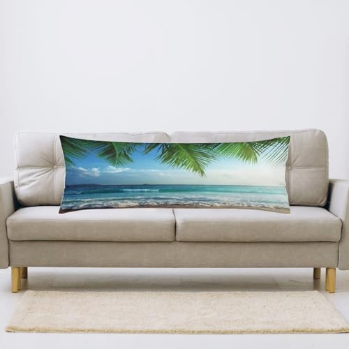 Beach Body Pillow Cover, Sea Ocean Waves Summer Hawaii Tropical Palm Tree Long - Image 5