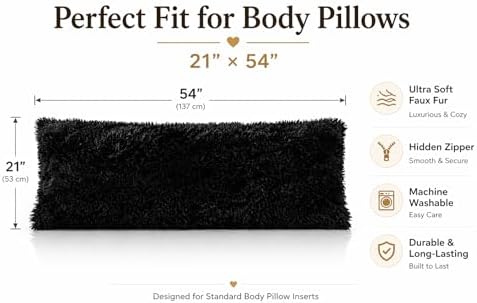 REAFORT Long Hair Faux Fur Body Pillow Cover 21"x54", Hidden Zipper - Image 3