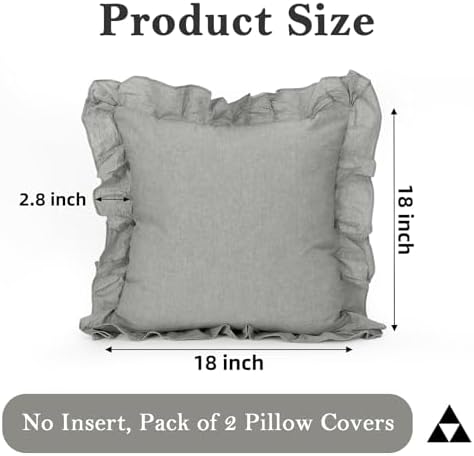 JoraLion Ruffled Throw Pillow Cover 18x18 Solid Light Gray - Image 4