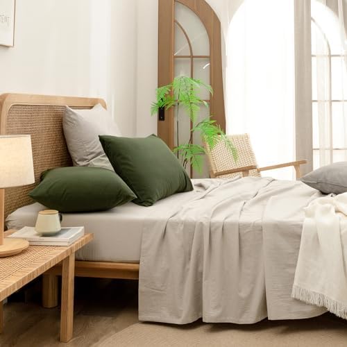 BESTOUCH Washed Cotton Pillowcases Linen Feel Olive Green 12 X 34 inch - Image 5