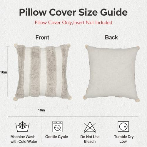Boho Throw Pillow Covers 18x18 Tufted Home Decor Natural Beige - Image 5