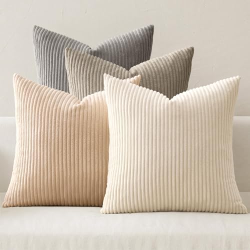 MIULEE Soft Corduroy Decorative Throw Pillow Covers Neutral Cream 20x20 by MIULEE