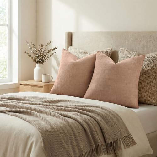 decorUhome Chenille Throw Pillow Covers 24x24 Set of 2, Dusty Pink - Image 6