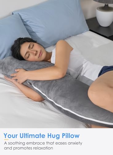 QUEEN ROSE Body Pillow for Side Sleepers, S Shaped Hug Pillow, Velvet Grey - Image 7