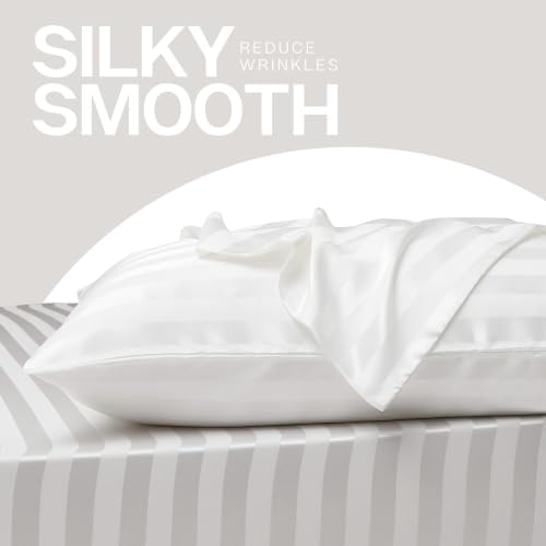 MR&HM Satin Pillowcase 2 Pack, King Size 20"x36", Ivory Striped - Image 5