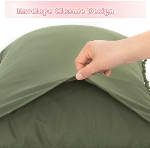 Pom Poms Pillow Shams Body Size, Olive Green Decorative Pillowcases - Image 4